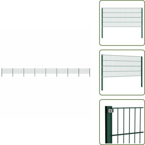 The Living Store Panel de valla con postes de hierro 1385x80 cm verde - Valla de hierro