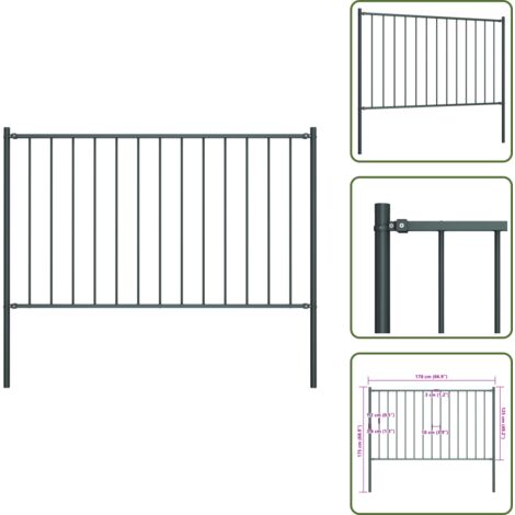 The Living Store Panel de valla Woerden con postes de acero, 1,7 x 1,25 m, antracita - Valla de acero