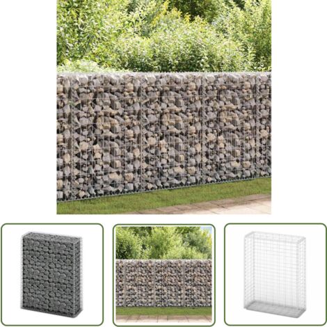 The Living Store Panier de gabion avec couvercle Fil galvanisé 100 x 80 x 30 cm - Panier De Gabion - Clôture Métallique - Mur De Soutènement - Décoration Extérieur - Aménagement Paysager