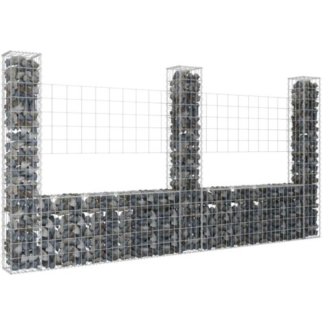 The Living Store -  Panier de gabion en forme de U avec 3 poteaux Fer 260x20x150 cm