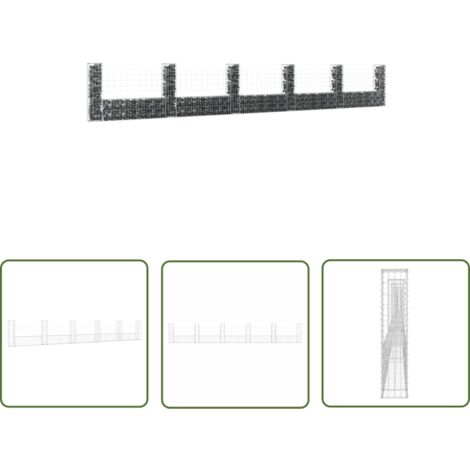 The Living Store Panier de gabion en forme de U avec 6 poteaux Fer 620x20x100 cm - Panneau De Cloture - Gabion - Clôture Jardin - Mur De Soutènement - Décoration Extérieure