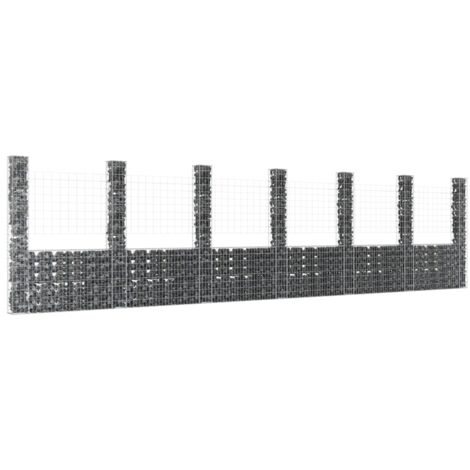 The Living Store -  Panier de gabion en forme de U avec 7 poteaux Fer 740x20x200 cm