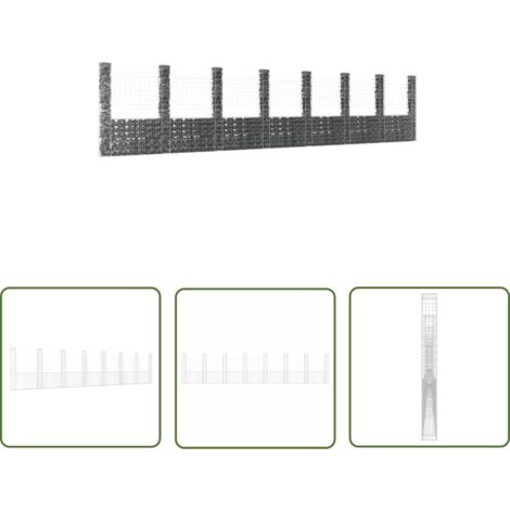 The Living Store Panier de gabion en forme de U avec 8 poteaux Fer 860x20x200 cm - Panneau De Cloture - Clôture Rigide - Mur De Soutènement - Gabion - Jardinerie