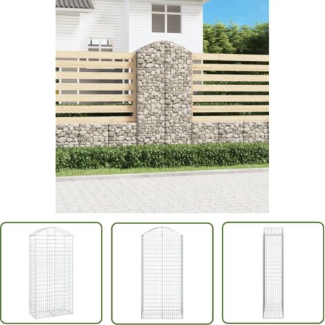 The Living Store Panier de gabions arqué 100x50x200/220 cm Fer galvanisé - Paniers De Gabions - Mur De Gabions - Clôture De Jardin - Décoration Extérieure - Barrieres De Jardin