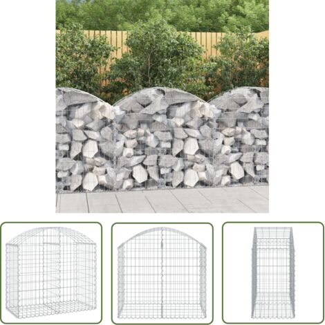 The Living Store Panier de gabions arqué 100x50x80/100 cm Fer galvanisé - Paniers De Gabions - Mur De Gabions - Clôture De Jardin - Décoration Jardin - Barrieres Jardin