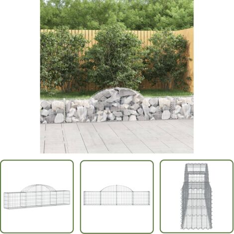 The Living Store Panier de gabions arqué 200x30x40/60 cm Fer galvanisé - Paniers De Gabions - Mur De Gabions - Clôture De Jardin - Décoration Jardin - Barrieres Jardin