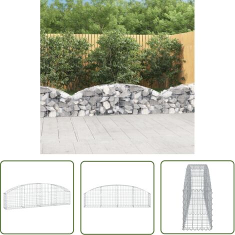 The Living Store Panier de gabions arqué 200x30x40/60 cm Fer galvanisé - Paniers De Gabions - Mur De Gabions - Clôture De Jardin - Décoration Jardin - Barrieres Jardin