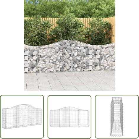 The Living Store Panier de gabions arqué 200x30x80/100 cm Fer galvanisé - Paniers De Gabions - Mur De Gabions - Clôture De Jardin - Décoration Jardin - Barrieres Jardin
