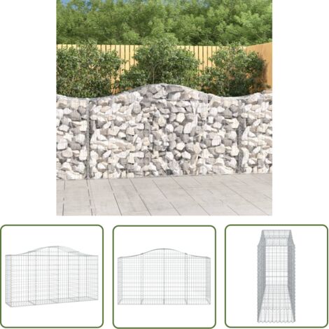 The Living Store Panier de gabions arqué 200x50x100/120 cm Fer galvanisé - Paniers De Gabions - Mur De Gabions - Clôture De Jardin - Décoration Jardin - Barrieres Jardin
