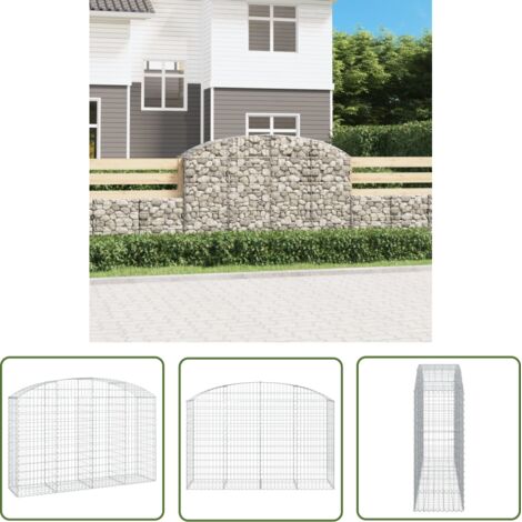 The Living Store Panier de gabions arqué 200x50x120/140 cm Fer galvanisé - Paniers De Gabions - Mur De Gabions - Clôture De Jardin - Décoration Jardin - Barrieres Jardin