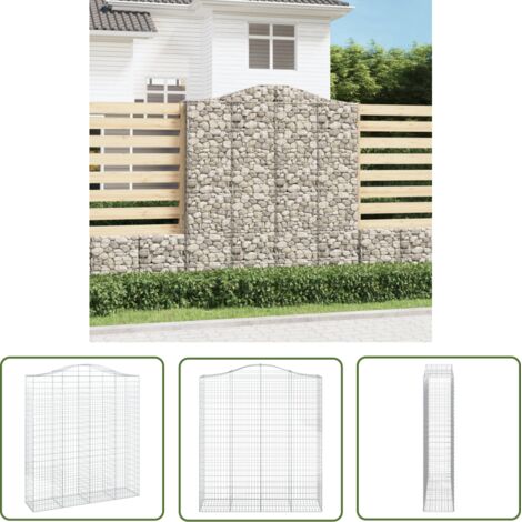 The Living Store Panier de gabions arqué 200x50x220/240 cm Fer galvanisé - Paniers De Gabions - Mur De Gabions - Clôture De Jardin - Décoration Jardin - Barrieres Jardin