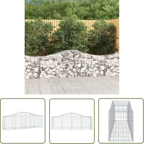 The Living Store Panier de gabions arqué 200x50x60/80 cm Fer galvanisé - Paniers De Gabions - Mur De Gabions - Clôture De Jardin - Décoration Jardin - Barrieres Jardin