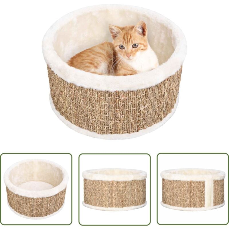 The Living Store Panier pour chat rond 36 cm Herbiers marins - Panier Pour Chat - Lit Pour Chat - Coussin Pour Chat - Arbre À Chat - Accessoires Pour