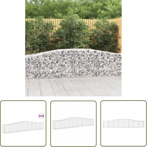 The Living Store Paniers à gabions arqués 10 pcs 400x50x60/80 cm Fer galvanisé - Panier Gabion - Gabion - Clôture Gabion - Décoration Jardin - Mur Gabion