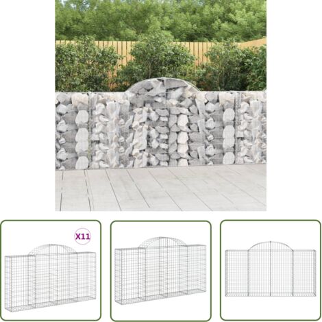 The Living Store Paniers à gabions arqués 11 pcs 200x30x100/120 cm Fer galvanisé - Panier De Gabion - Gabion - Mur De Gabion - Clôture De Jardin - Décoration De Jardin