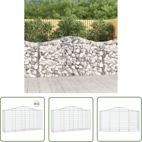 The Living Store Paniers à gabions arqués 11 pcs 200x50x100/120 cm fer galvanisé - Panier Gabion - Mur Gabion - Clôture Gabion - Décoration Jardin - Barrieres Jardin