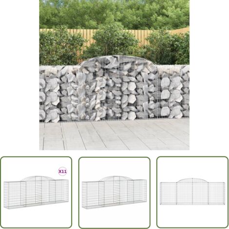 The Living Store Paniers à gabions arqués 11 pcs 300x50x100/120 cm fer galvanisé - Panier Gabion - Mur Gabion - Clôture Gabion - Décoration Jardin - Barrière Jardin