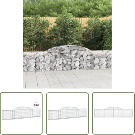 The Living Store Paniers à gabions arqués 12 pcs 300x30x60/80 cm Fer galvanisé - Panier Gabion - Mur Gabion - Clôture Gabion - Décoration Jardin - Barrieres Jardin