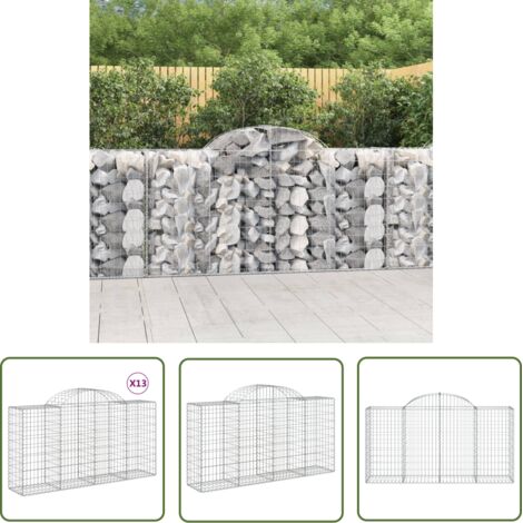 The Living Store Paniers à gabions arqués 13 pcs 200x50x100/120 cm fer galvanisé - Panier Gabion - Mur Gabion - Clôture Gabion - Décoration Jardin - Barrière Jardin
