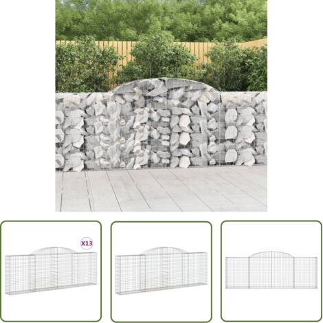 The Living Store Paniers à gabions arqués 13 pcs 300x30x100/120 cm fer galvanisé - Panier Gabion - Mur Gabion - Clôture Gabion - Décoration Jardin - Barrieres Jardin