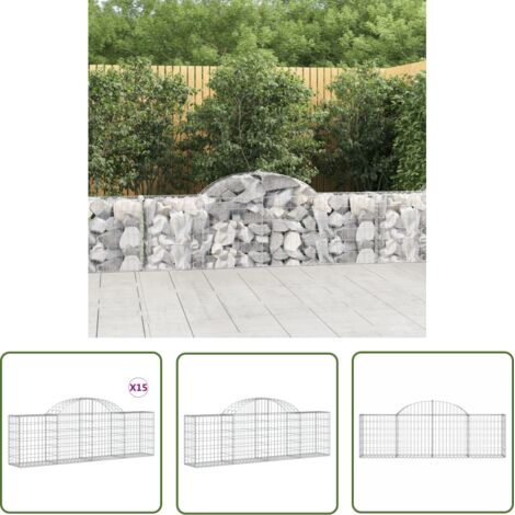 The Living Store Paniers à gabions arqués 15 pcs 200x30x60/80 cm Fer galvanisé - Panier Gabion - Mur Gabion - Clôture Gabion - Décoration Jardin - Barrieres Jardin