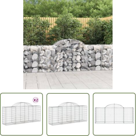 The Living Store Paniers à gabions arqués 2 pcs 200x50x80/100 cm Fer galvanisé - Panier Gabion - Mur Gabion - Clôture Gabion - Décoration Jardin - Barrieres Jardin