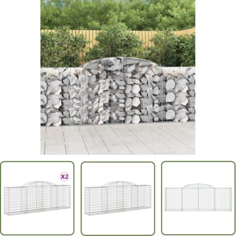 The Living Store Paniers à gabions arqués 2 pcs 300x50x100/120 cm fer galvanisé - Panier Gabion - Gabion - Mur Gabion - Clôture Jardin - Décoration Jardin