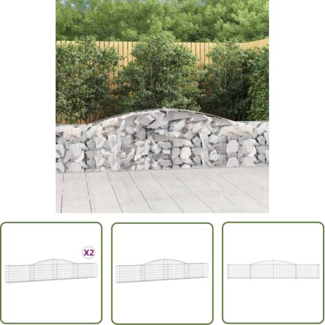 The Living Store Paniers à gabions arqués 2 pcs 400x30x60/80 cm Fer galvanisé - Panier De Gabion - Gabion - Mur De Gabion - Clôture De Jardin - Décoration De Jardin