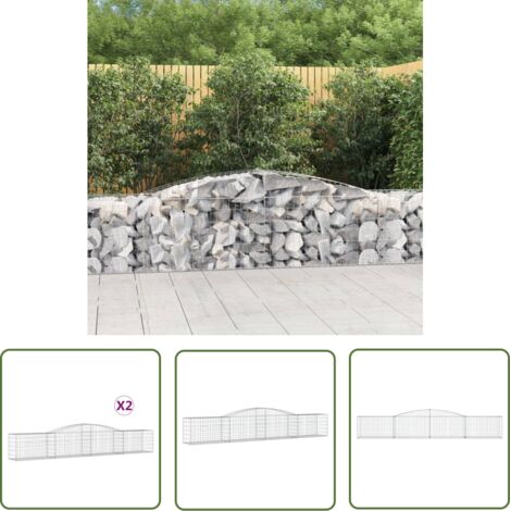 The Living Store Paniers à gabions arqués 2 pcs 400x50x60/80 cm Fer galvanisé - Panier Gabion - Mur Gabion - Clôture Gabion - Décoration Jardin - Barrieres Jardin