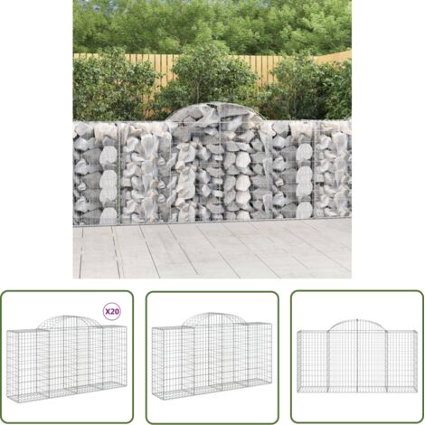 The Living Store Paniers à gabions arqués 20 pcs 200x50x100/120 cm fer galvanisé - Panier Gabion - Mur Gabion - Clôture Gabion - Décoration Jardin - Barrière Jardin