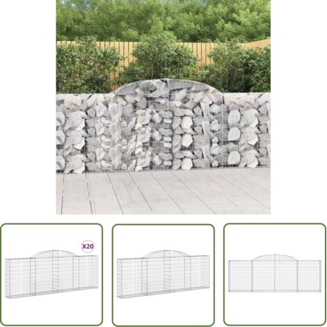 The Living Store Paniers à gabions arqués 20 pcs 300x30x100/120 cm fer galvanisé - Panier Gabion - Mur Gabion - Clôture Gabion - Décoration Jardin - Barrieres Jardin