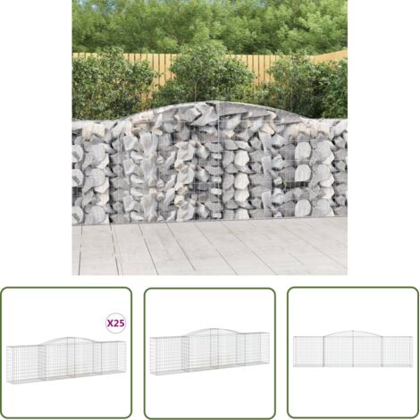 The Living Store Paniers à gabions arqués 25 pcs 400x50x100/120 cm Fer galvanisé - Panier Gabion - Gabion - Clôture Gabion - Décoration Jardin - Mur Gabion