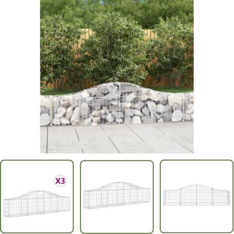 The Living Store Paniers à gabions arqués 3 pcs 200x30x40/60 cm Fer galvanisé - Panier À Gabions - Mur De Gabion - Clôture De Jardin - Décoration Extérieure - Jardin Design