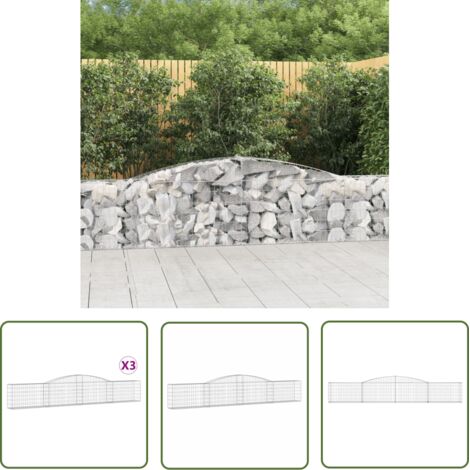 The Living Store Paniers à gabions arqués 3 pcs 400x30x60/80 cm Fer galvanisé - Panier Gabion - Mur Gabion - Clôture Gabion - Décoration Jardin - Barrière Jardin