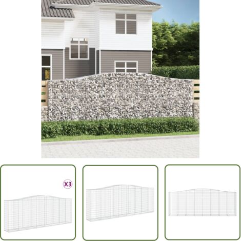 The Living Store Paniers à gabions arqués 3 pcs 400x50x140/160 cm Fer galvanisé - Panier Gabion - Mur Gabion - Clôture Gabion - Décoration Jardin - Barrieres Jardin