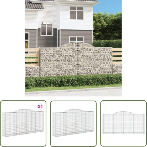 The Living Store Paniers à gabions arqués 4 pcs 300x50x140/160 cm fer galvanisé - Panier Gabion - Mur Gabion - Clôture Gabion - Décoration Jardin - Barrieres Jardin