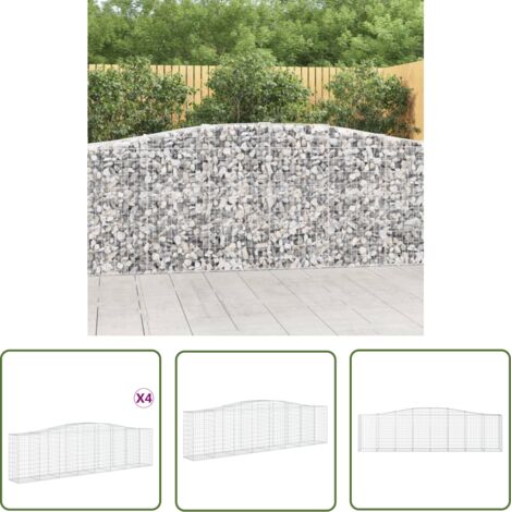 The Living Store Paniers à gabions arqués 4 pcs 400x50x100/120 cm Fer galvanisé - Panier Gabion - Mur Gabion - Clôture Gabion - Décoration Jardin - Barrieres Jardin