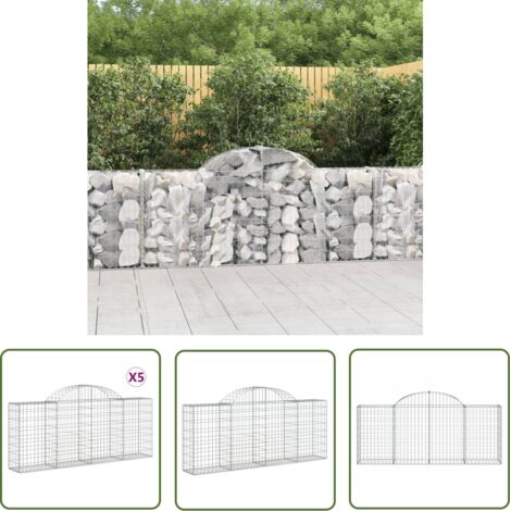 The Living Store Paniers à gabions arqués 5 pcs 200x30x80/100 cm Fer galvanisé - Panier De Gabion - Gabion - Mur De Gabion - Décoration Jardin - Clôture Jardin