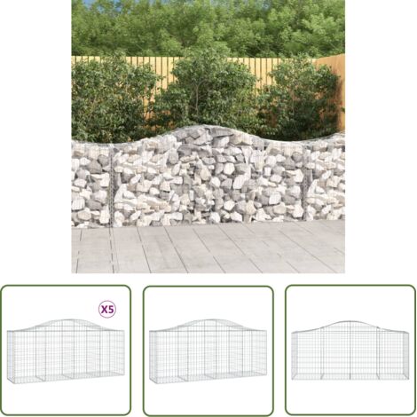 The Living Store Paniers à gabions arqués 5 pcs 200x50x80/100 cm Fer galvanisé - Panier De Gabion - Gabion - Murs De Gabion - Décoration Jardin - Clôture Jardin