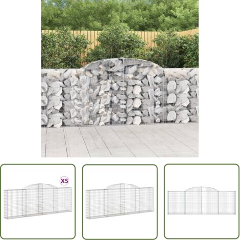 The Living Store Paniers à gabions arqués 5 pcs 300x30x100/120 cm fer galvanisé - Panier Gabion - Mur Gabion - Clôture Gabion - Décoration Jardin - Barrieres Jardin