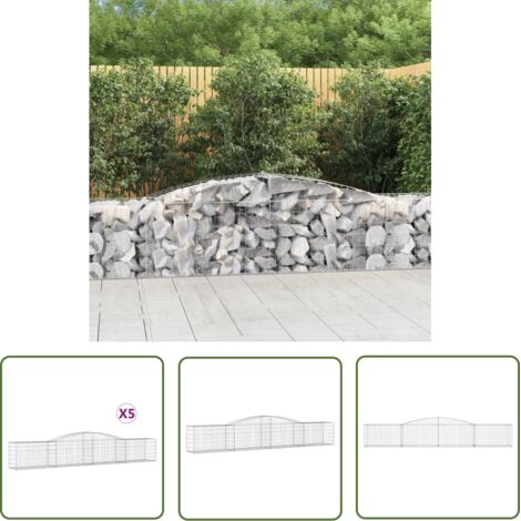 The Living Store Paniers à gabions arqués 5 pcs 400x50x60/80 cm Fer galvanisé - Panier De Gabion - Gabion - Mur De Gabion - Clôture De Jardin - Décoration Extérieure