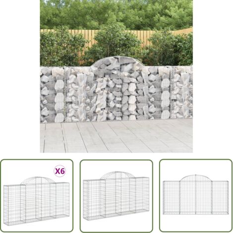 The Living Store Paniers à gabions arqués 6 pcs 200x30x100/120 cm Fer galvanisé - Panier De Gabion - Gabion - Mur De Gabion - Clôture De Jardin - Décoration De Jardin