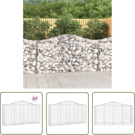 The Living Store Paniers à gabions arqués 7 pcs 200x50x100/120 cm fer galvanisé - Panier De Gabion - Gabion - Murs De Gabion - Décoration Jardin - Clôture Jardin