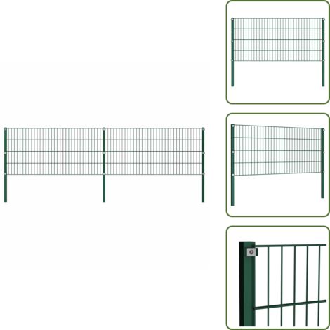 The Living Store Panneau de clôture avec poteaux en fer 349 x 80 cm Vert - Grillage