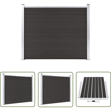 The Living Store Panneau de clôture WPC 180x146 cm Noir - Clôture Jardin - Clôture Résidentielle - Clôture Composite - Clôture WPC - Barrière Jardin