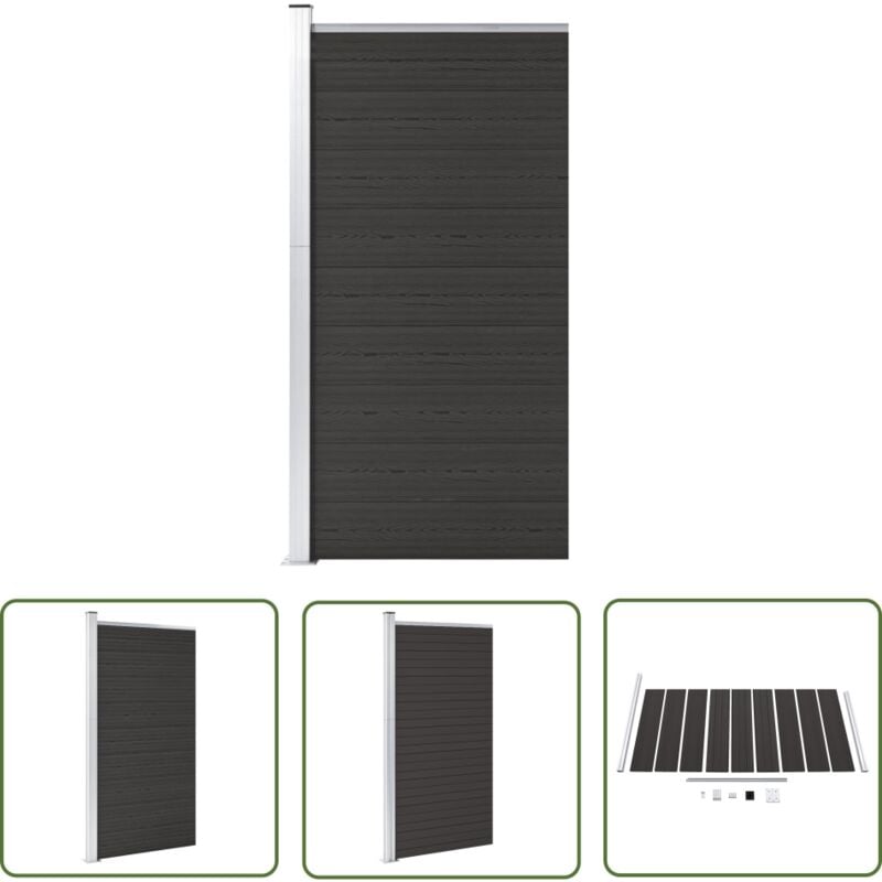 Panneau de clôture wpc 95x186 cm Noir - Clôture Jardin - Clôture Résidentielle - Barrière Jardin - Clôture Composite - Clôture Moderne - The Living
