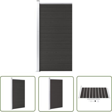 The Living Store Panneau de clôture WPC 95x186 cm Noir - Clôture Jardin - Clôture Résidentielle - Barrière Jardin - Clôture Composite - Clôture Moderne