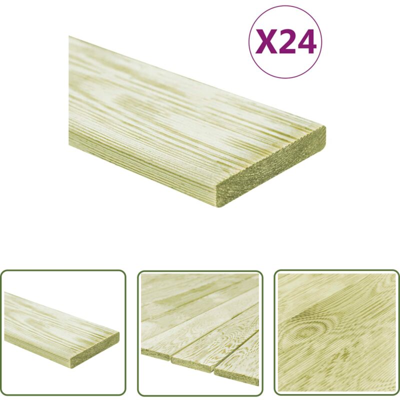 The Living Store - Panneaux de terrasse 24 pcs 2,88 m² 1 m Pin massif imprégné - Plancher Bois - Terrasse Bois - Deck Bois - Bois Traité - Pin Massif