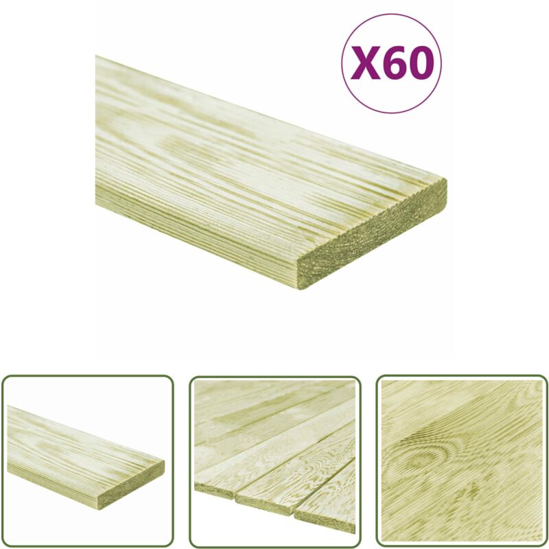 The Living Store - Panneaux de terrasse 60 pcs 7,2 m² 1 m Pin massif imprégné - Plancher Extérieur - Terrasse Bois - Decking - Bois Traité Autoclave