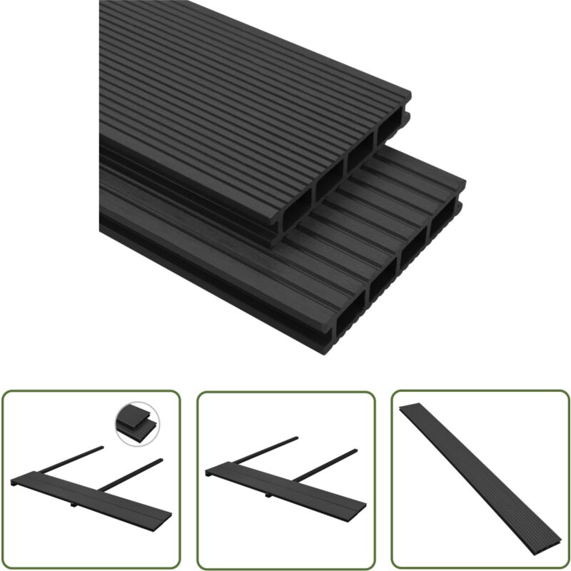 The Living Store Panneaux de terrasse wpc avec accessoires 10m² 2,2m Anthracite - Panneau De Terrasse - Terrasse Extérieure - Decking - Bois